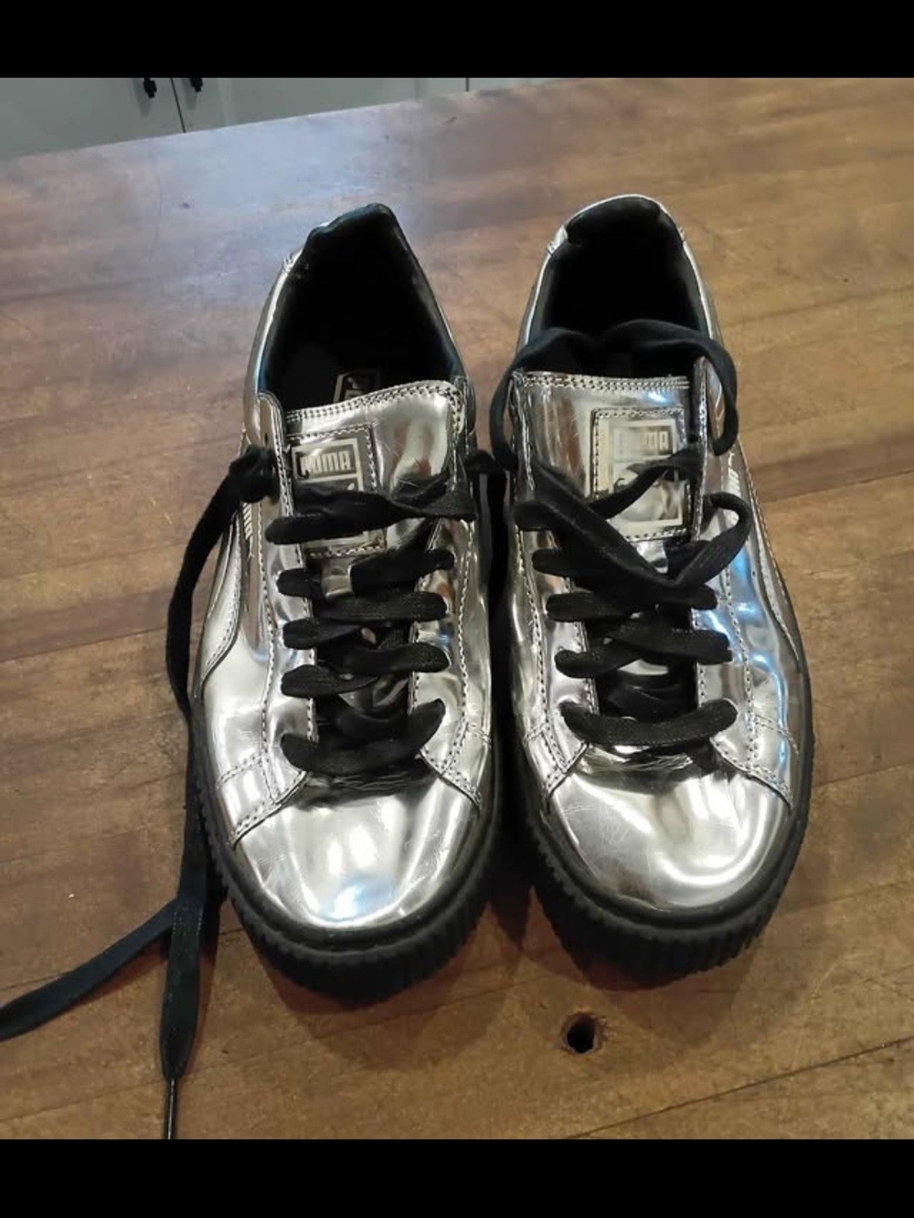 Puma Metallic Silver Low-Top Sneakers with Black Laces